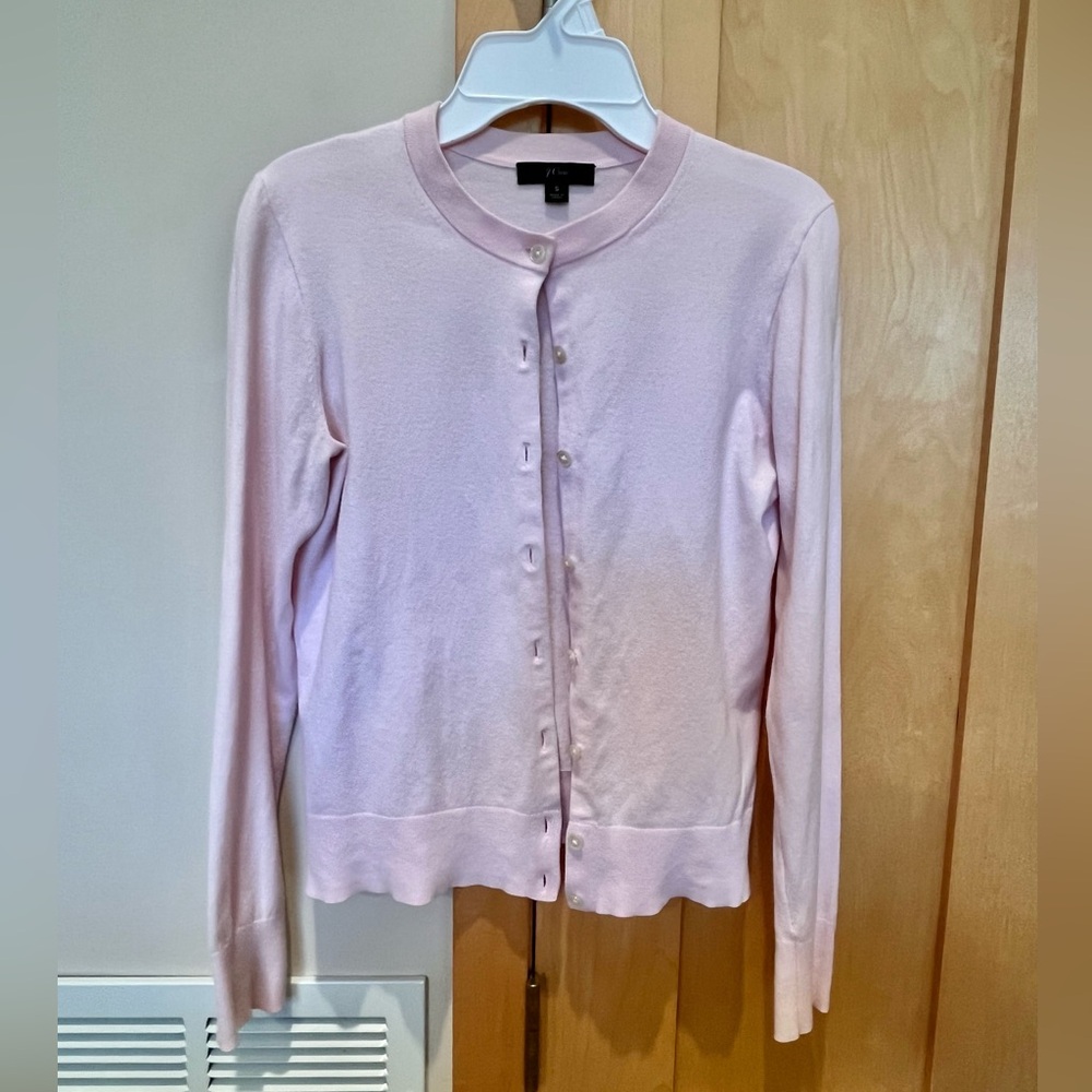 J. Crew Pale Pink Crewneck Button Cardigan